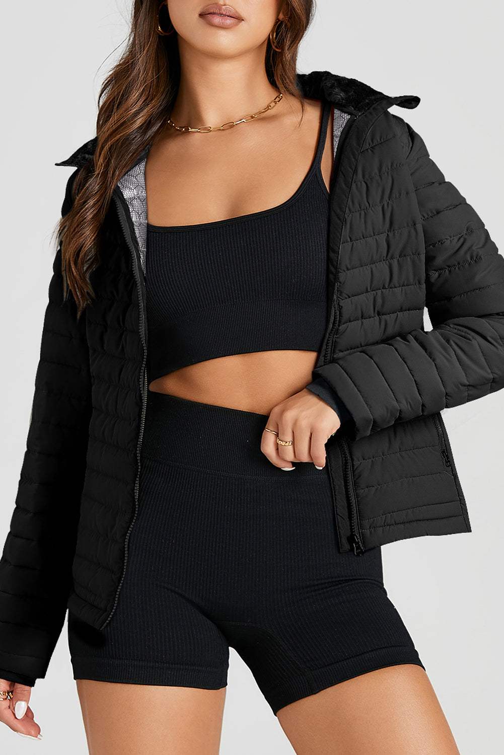 Turtleneck Zip Up Long Sleeve Jacket - Trendsi - Flyclothing LLC