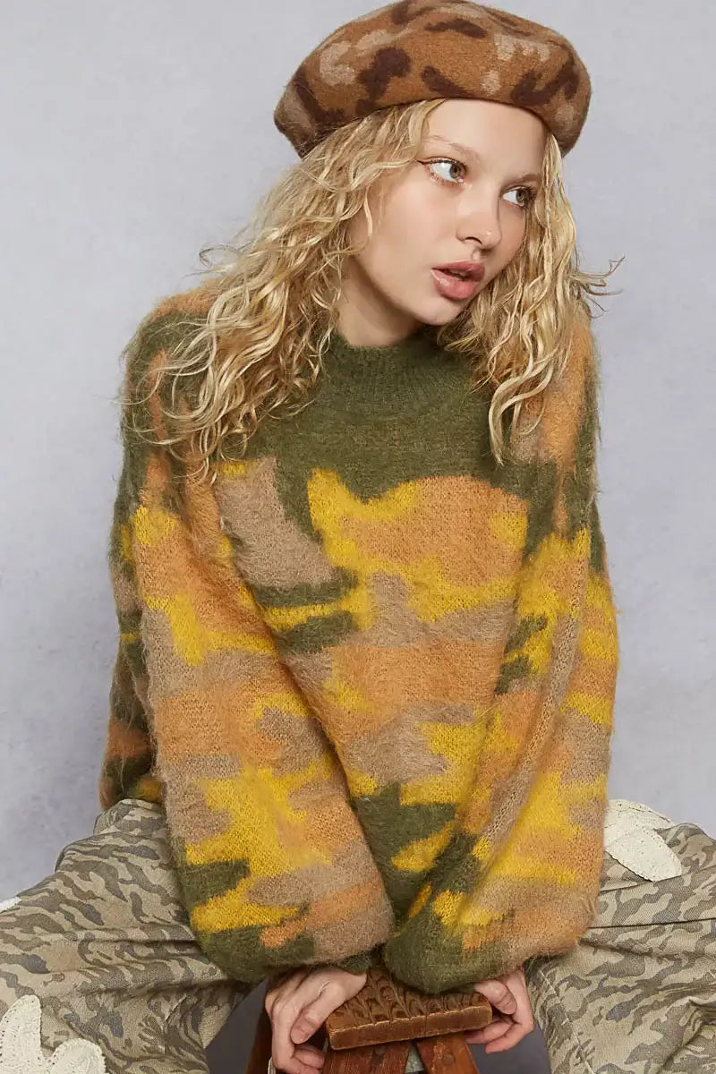 POL Mock Neck Abstract Colorblock Pattern Sweater - Trendsi - Flyclothing LLC