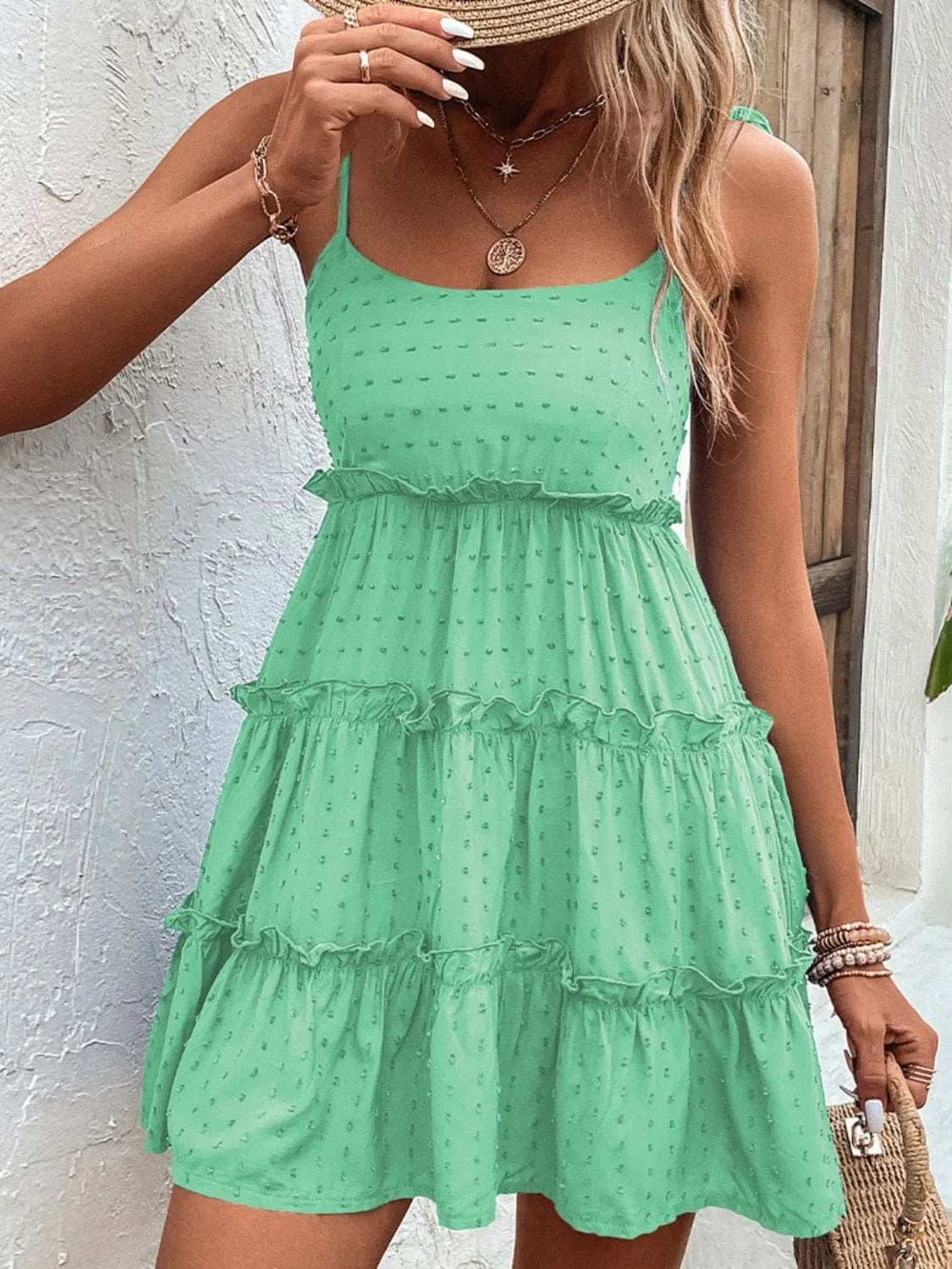 Frill Spaghetti Strap Tiered Dress - Trendsi - Flyclothing LLC