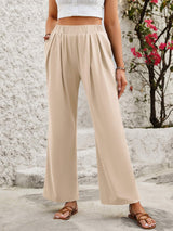 Elastic Waist Wide Leg Pants - Trendsi - Flyclothing LLC