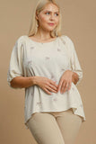 Umgee Full Size Linen Blend Ribbon Embroidered Top Plus Size - Trendsi - Flyclothing LLC