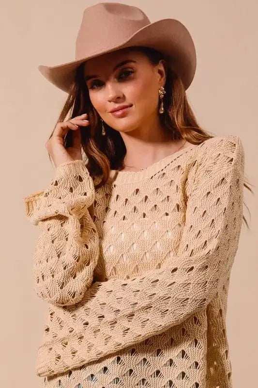 SO ME Geometric Pattern Open Knit Lightweight Sweater - Trendsi - Flyclothing LLC