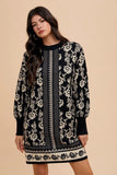 Annie Wear Floral Jacquard Round Neck Sweater Dress - Trendsi