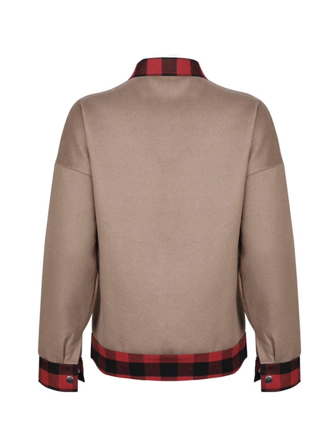 Plaid Trim Long Sleeve Jacket - Trendsi - Flyclothing LLC