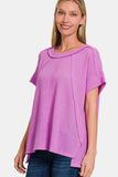 Zenana Waffle Exposed-Seam Short Sleeve T-Shirt - Trendsi - Flyclothing LLC