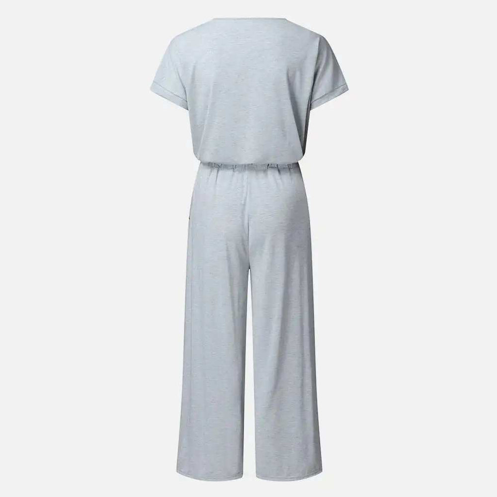 V-Neck Short Sleeve Jumpsuit - Trendsi - Flyclothing LLC
