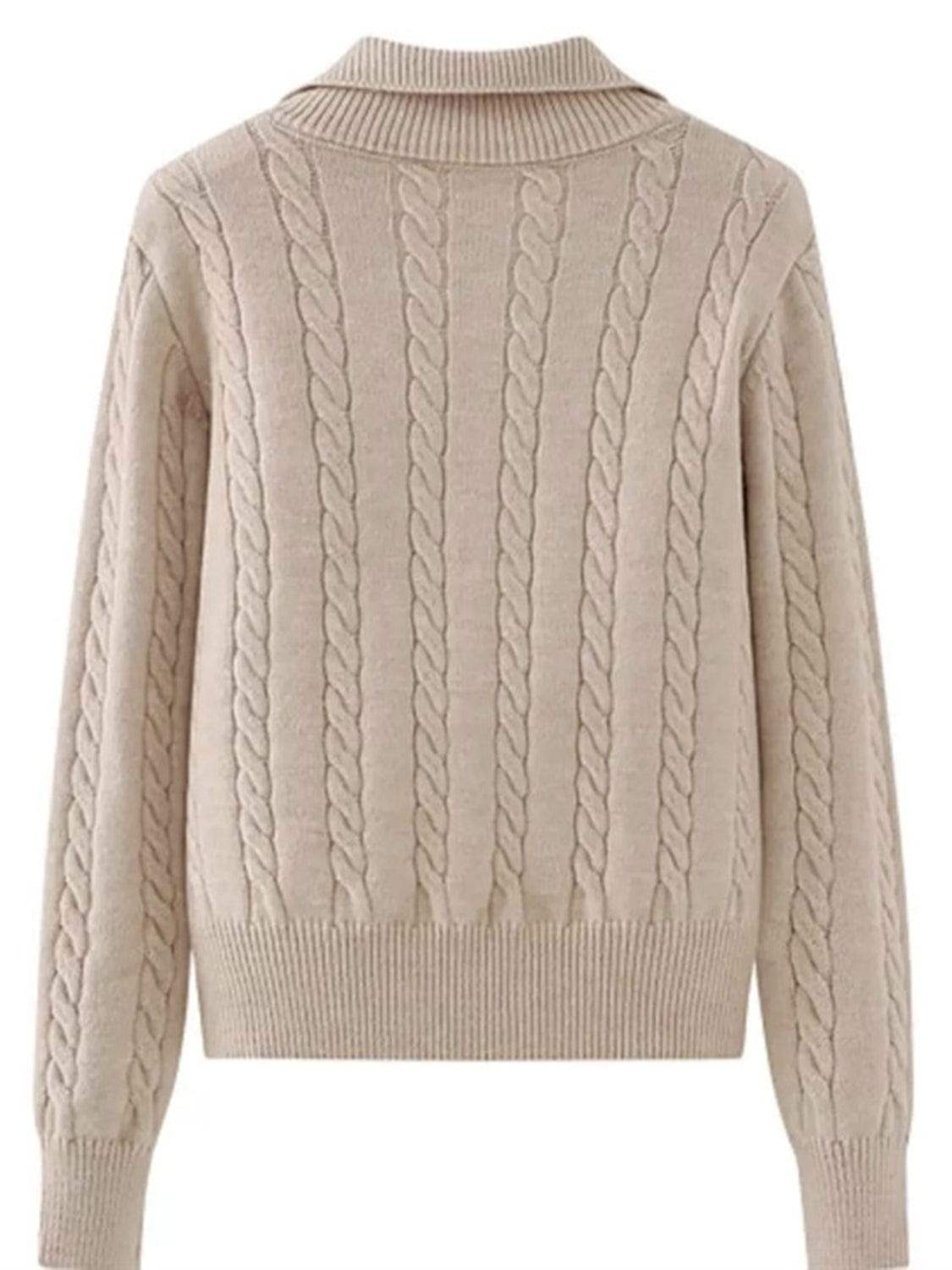 Cable-Knit Half Zip Long Sleeve Sweater - Trendsi - Flyclothing LLC