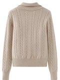 Cable-Knit Half Zip Long Sleeve Sweater - Trendsi - Flyclothing LLC