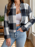 Plaid Open Front Long Sleeve Jacket - Trendsi