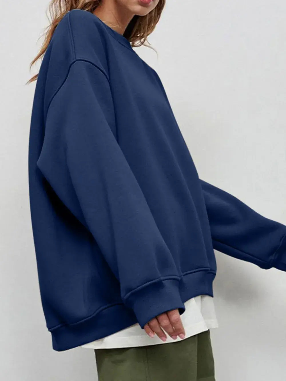 Round Neck Dropped Shoulder Long Sleeve Sweatshirt - Trendsi - Flyclothing LLC