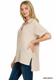 Zenana Double Gauze Short Sleeve High-Low Top - Trendsi - Flyclothing LLC