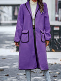 Full Size Contrast Trim Long Sleeve Coat with Pockets - Trendsi - Flyclothing LLC