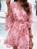 Ruffled Printed Surplice Half Sleeve Mini Dress - Trendsi - Flyclothing LLC