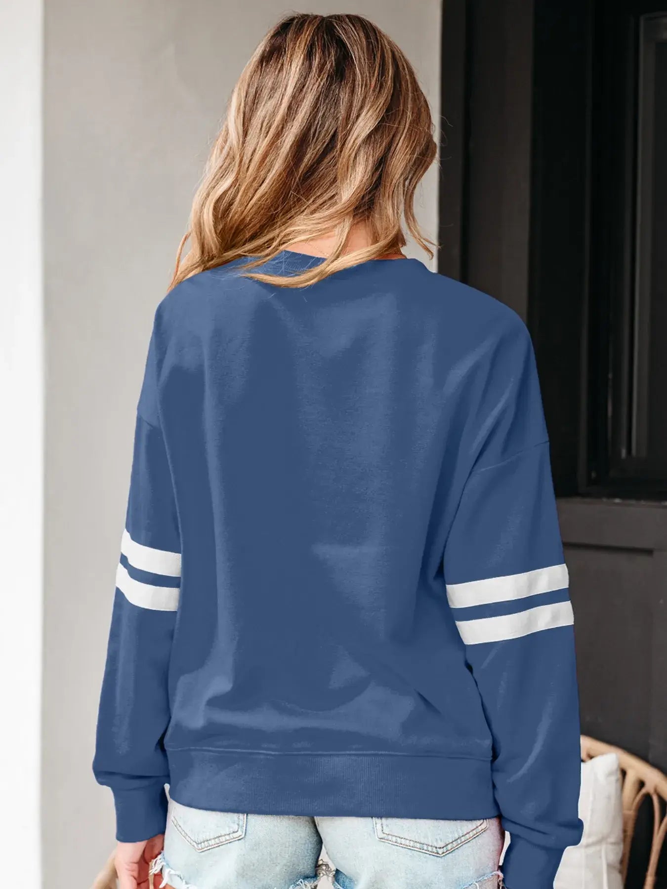 Stripe Round Neck Long Sleeve Sweatshirt - Trendsi - Flyclothing LLC