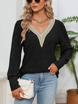 V-Neck Long Sleeve T-Shirt - Trendsi - Flyclothing LLC