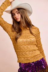 BiBi Ruffles Detail Mardi Gras Color Flower Lace Top - Trendsi - Flyclothing LLC