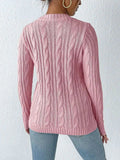 Cable-Knit Round Neck Long Sleeve Sweater - Trendsi - Flyclothing LLC