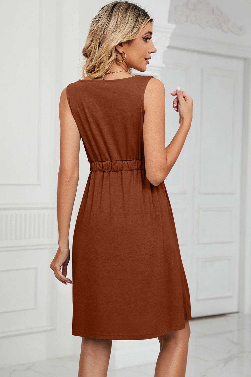 Buttoned Wide Strap Mini Dress - Trendsi - Flyclothing LLC