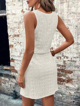 Eyelet Drawstring Round Neck Sleeveless Dress - Trendsi - Flyclothing LLC