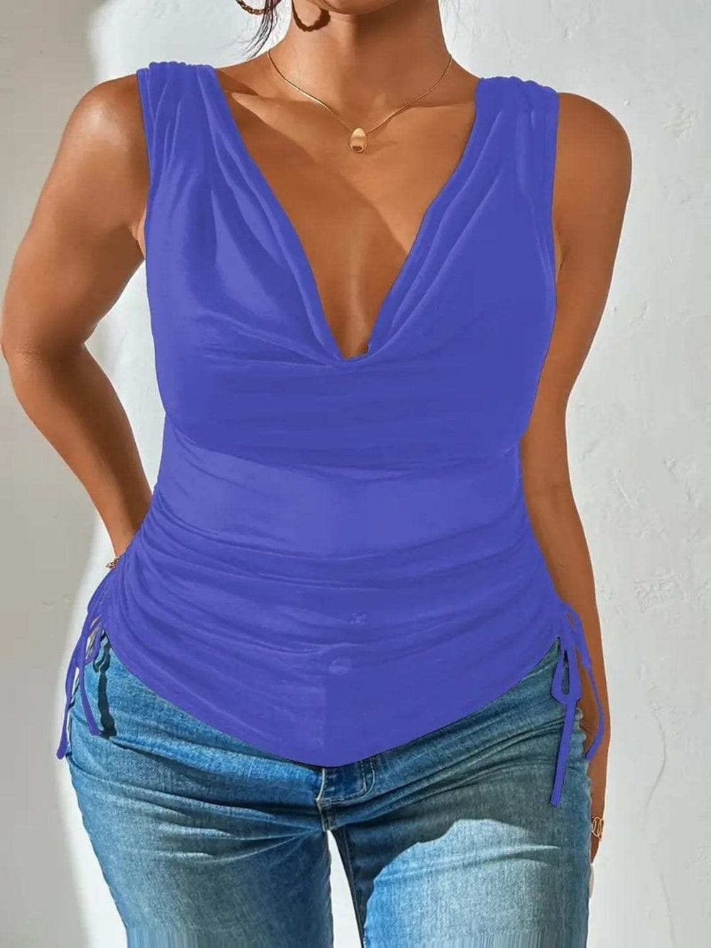 Side Drawstring Ruched Tank - Trendsi - Flyclothing LLC