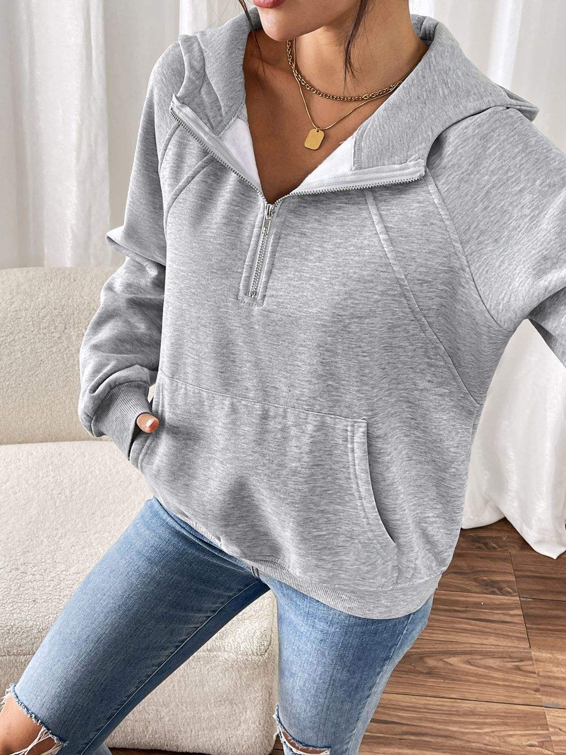 Perfee Half Zip Long Sleeve Hoodie - Trendsi - Flyclothing LLC