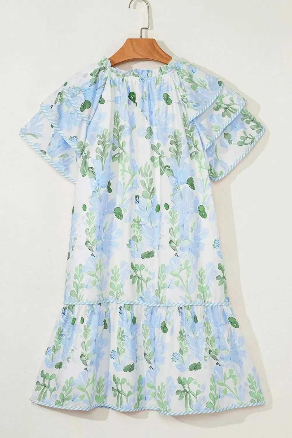 Floral Contrast Edge Layered Short Sleeve Mini Dress - Trendsi - Flyclothing LLC