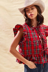 SO ME Christmas Holiday Plaid Ruffled Quilt Vest Top - Trendsi - Flyclothing LLC