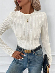 Round Neck Long Sleeve Top - Trendsi