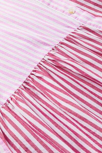 Button Down Striped Ruffled Hem Shirt - Trendsi - Flyclothing LLC