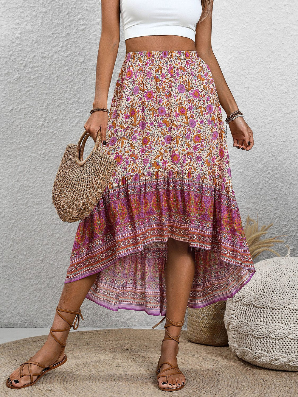 High-Low Elastic Waist Skirt - Trendsi