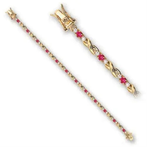 46806 - Gold Brass Bracelet with Synthetic Garnet in Ruby - Alamode - Flyclothing LLC