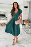 Surplice Puff Sleeve Midi Dress - Trendsi