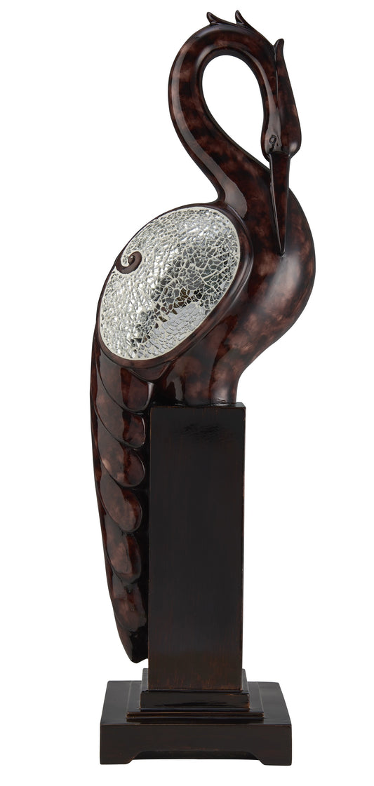 27" Marbleized Cherry Brown Polyresin Crane Figurine Sculpture - Homeroots