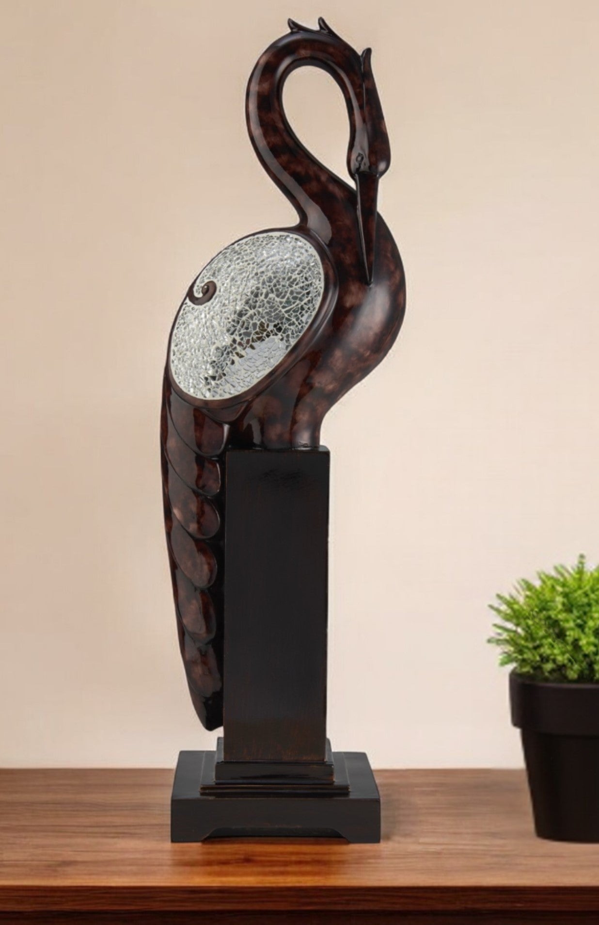 27" Marbleized Cherry Brown Polyresin Crane Figurine Sculpture - Homeroots - Flyclothing LLC