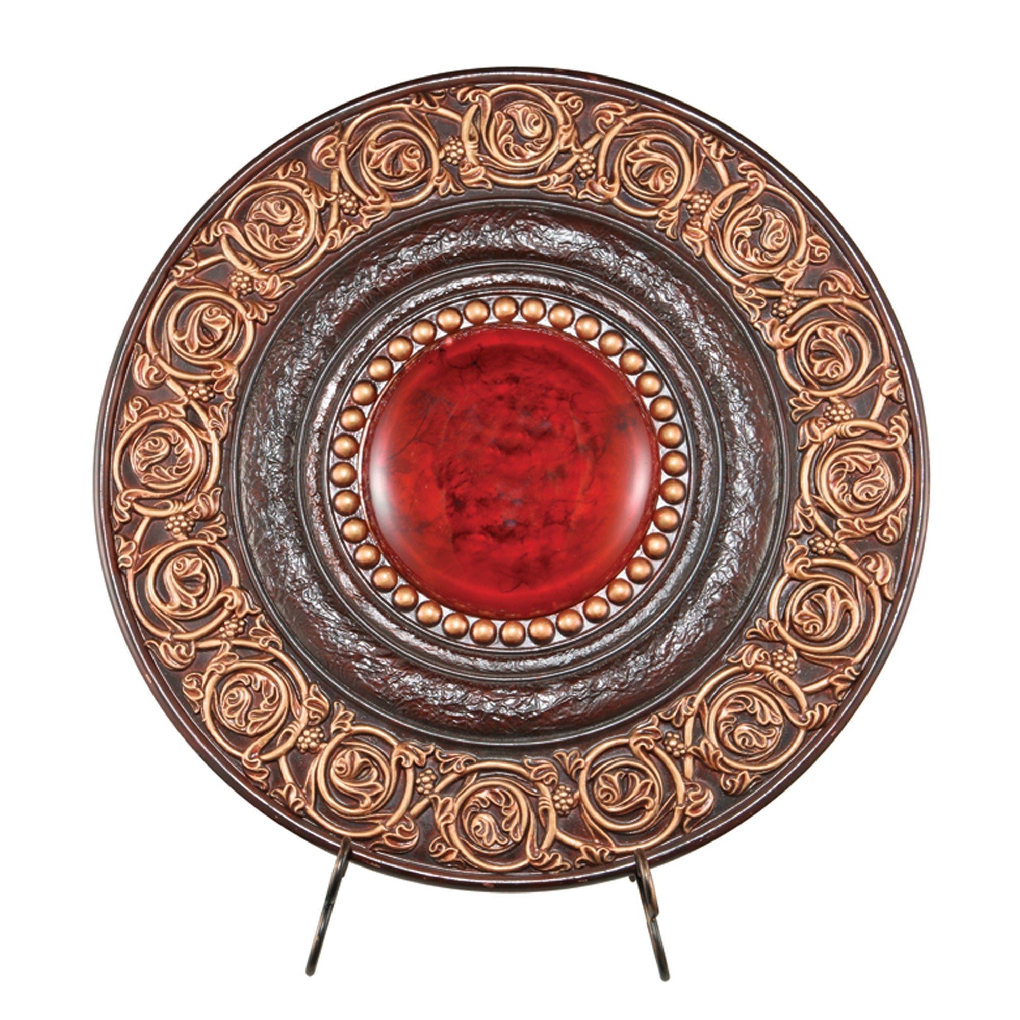 21" Red And Brown Round Polyresin Decorative Plaque - Homeroots - Flyclothing LLC
