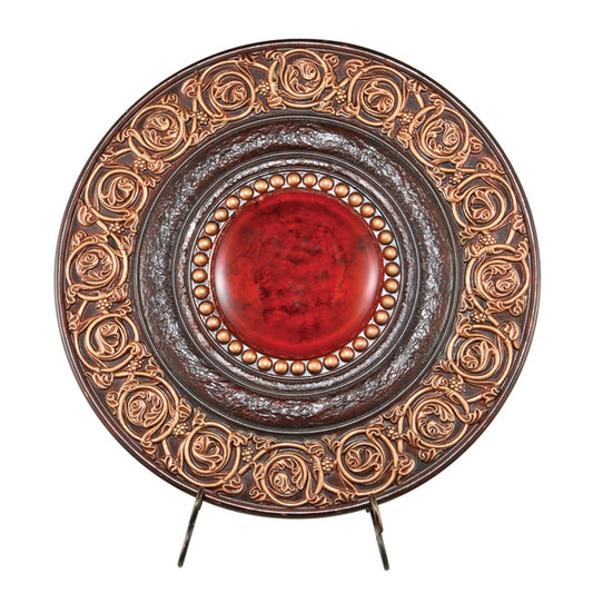 21" Red And Brown Round Polyresin Decorative Plaque - Homeroots