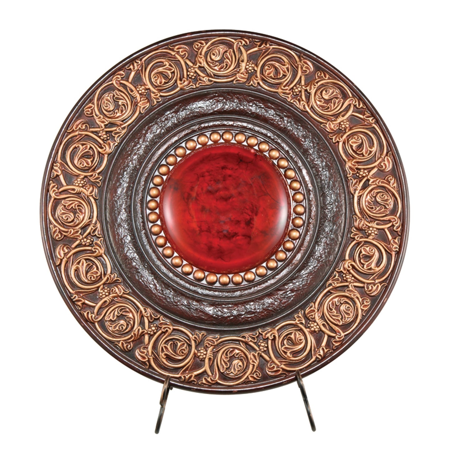 21" Red And Brown Round Polyresin Decorative Plaque - Homeroots - Flyclothing LLC