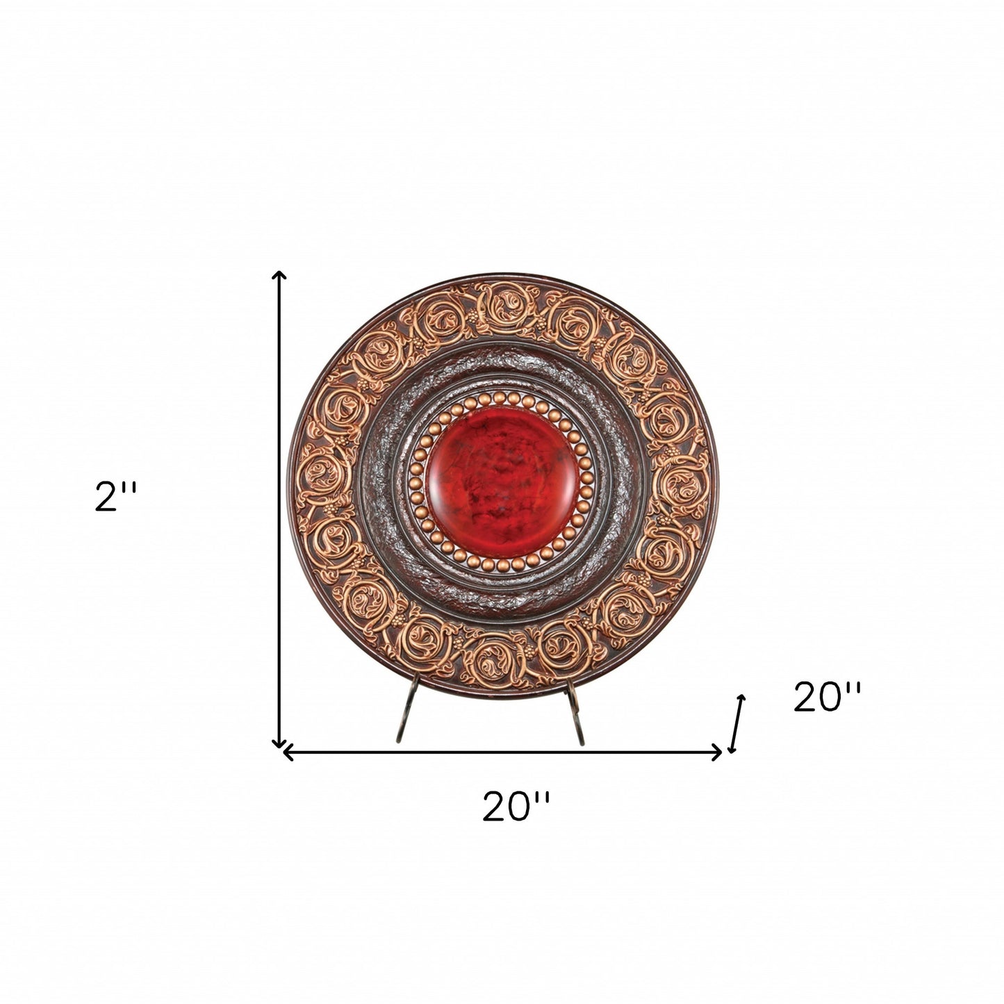 21" Red And Brown Round Polyresin Decorative Plaque - Homeroots - Flyclothing LLC