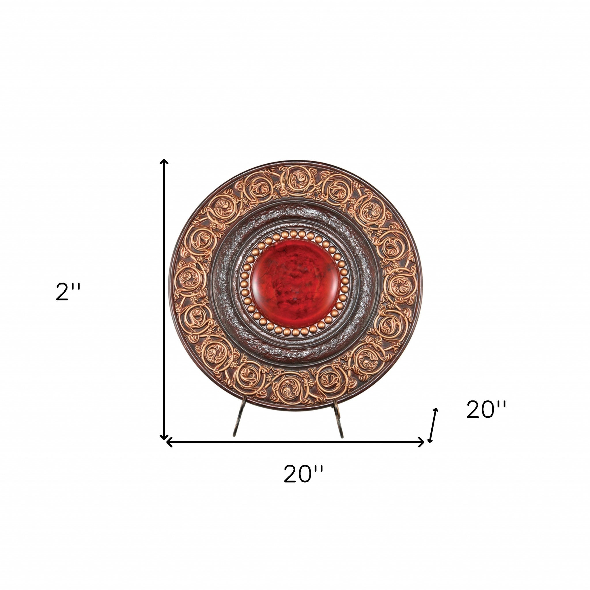 21" Red And Brown Round Polyresin Decorative Plaque - Homeroots - Flyclothing LLC