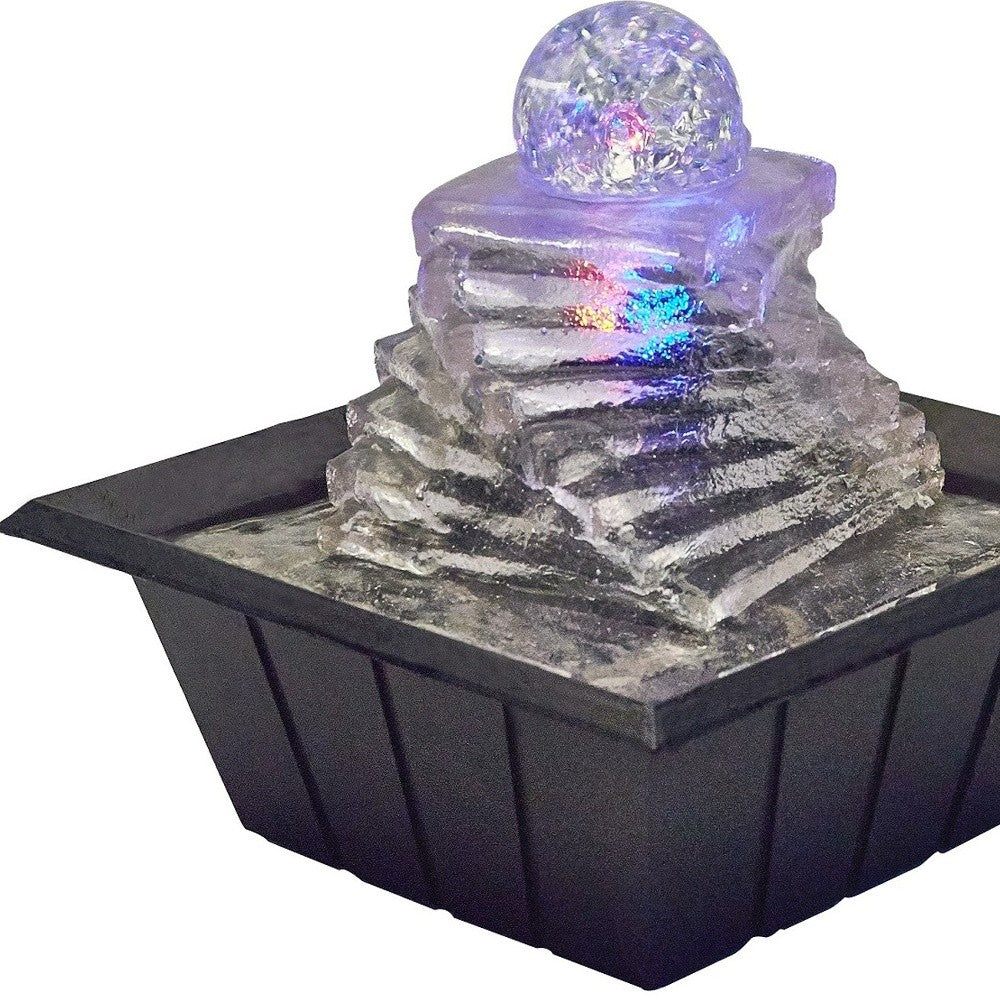 8" Clear Polyresin Ice Design Tabletop Fountain With LED - Homeroots