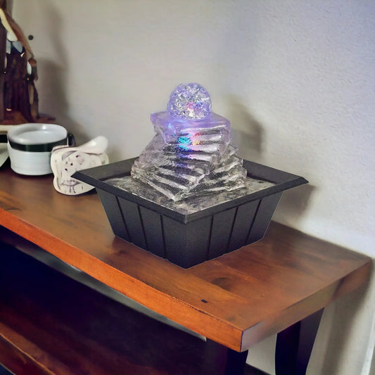8" Clear Polyresin Ice Design Tabletop Fountain With LED - Homeroots