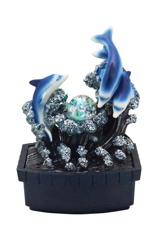 11" Blue Polyresin Dolphins Tabletop Fountain - Homeroots