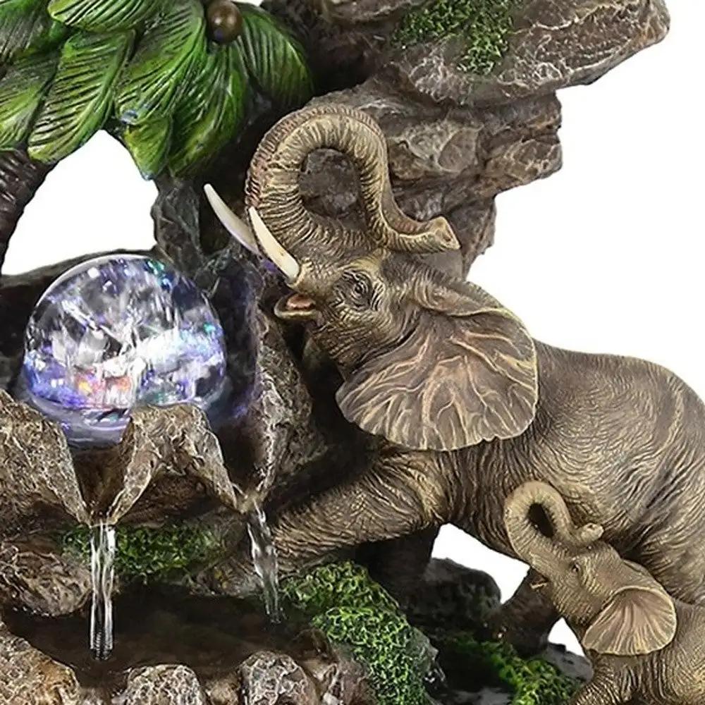 11" Gray Polyresin Elephant Tabletop Fountain with Light - Homeroots - Flyclothing LLC