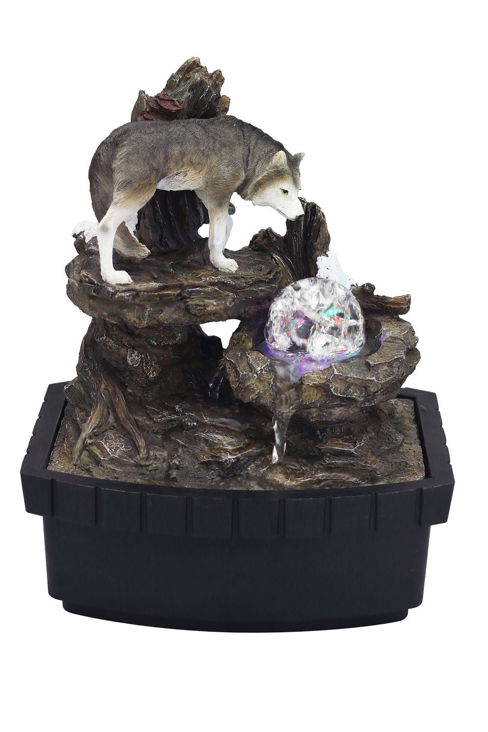 10" Black Polyresin Wolf Tabletop Fountain Sculpture - Homeroots - Flyclothing LLC