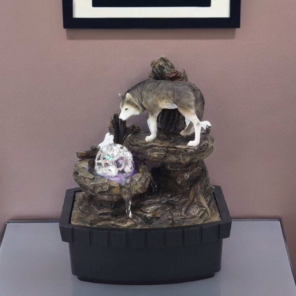 10" Black Polyresin Wolf Tabletop Fountain Sculpture - Homeroots - Flyclothing LLC