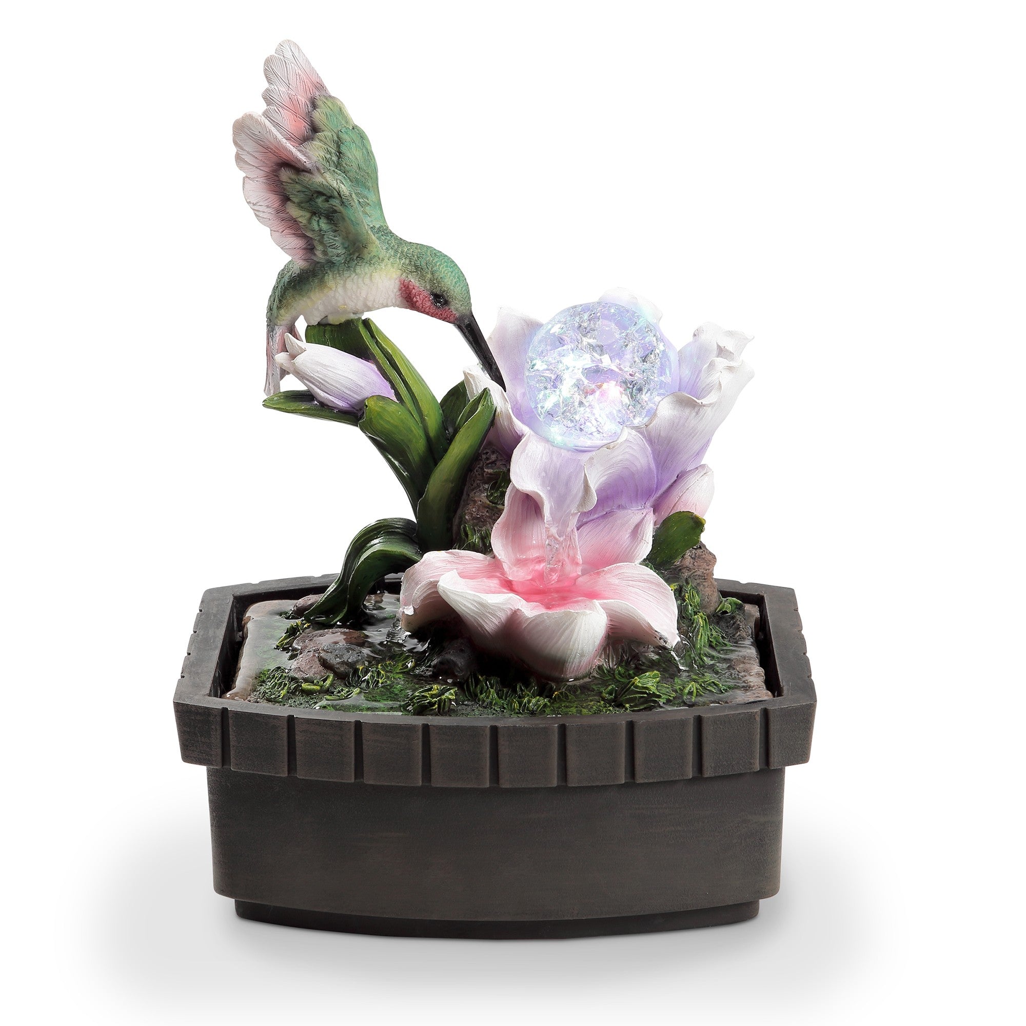 11" Pink Green And Brown Polyresin Hummingbird Tabletop Fountain - Homeroots - Flyclothing LLC