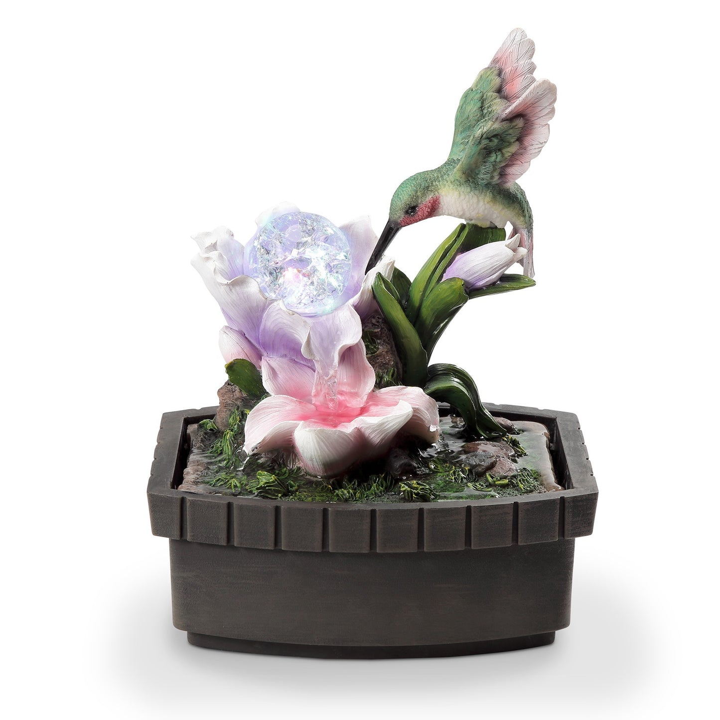 11" Pink Green And Brown Polyresin Hummingbird Tabletop Fountain - Homeroots - Flyclothing LLC