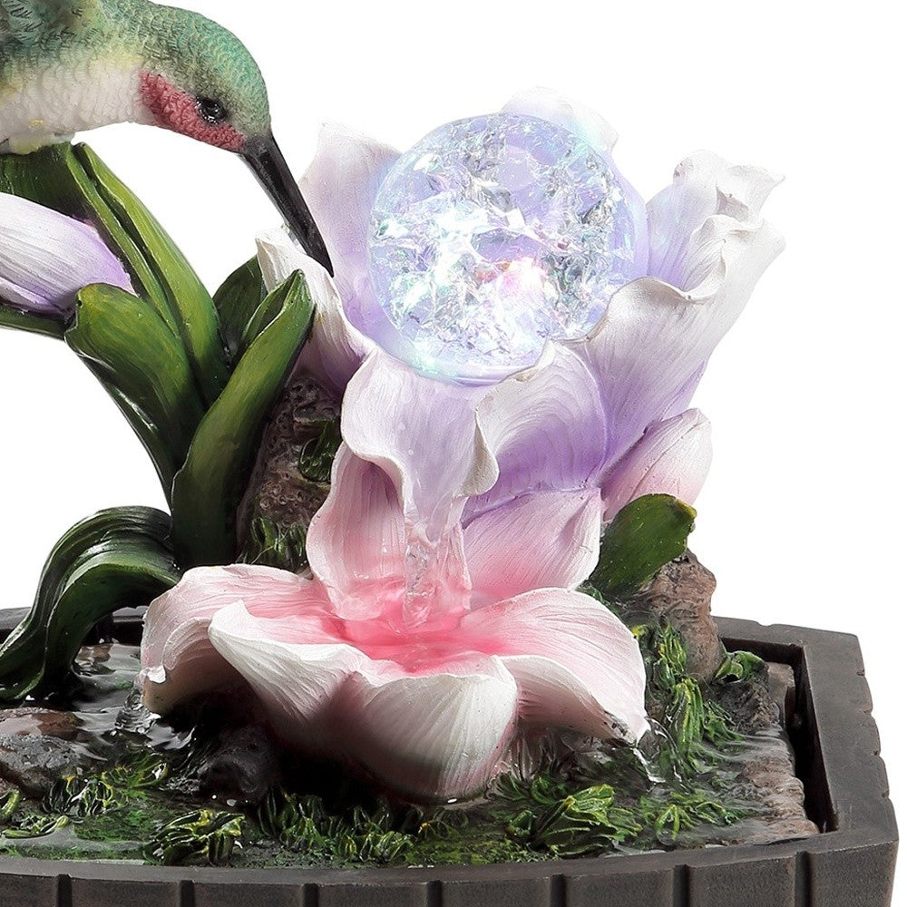 11" Pink Green And Brown Polyresin Hummingbird Tabletop Fountain - Homeroots - Flyclothing LLC
