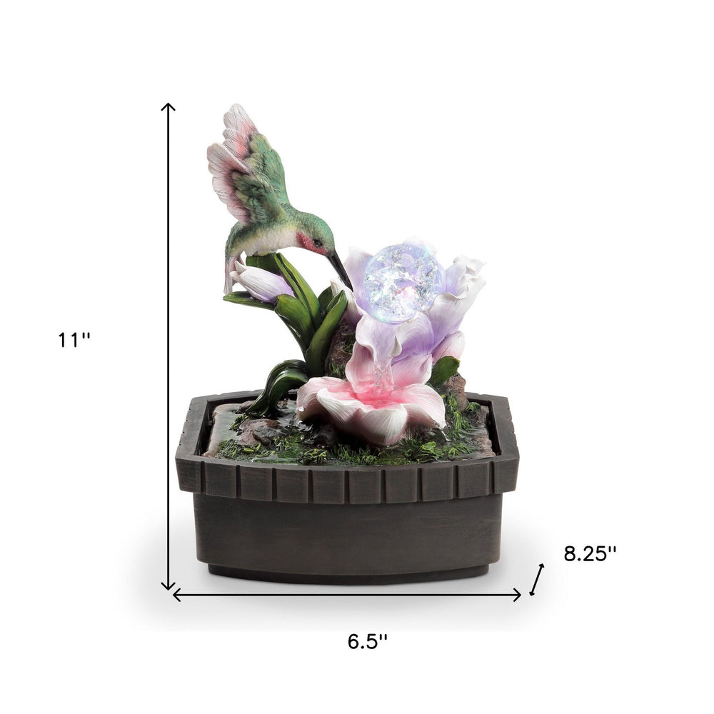 11" Pink Green And Brown Polyresin Hummingbird Tabletop Fountain - Homeroots - Flyclothing LLC
