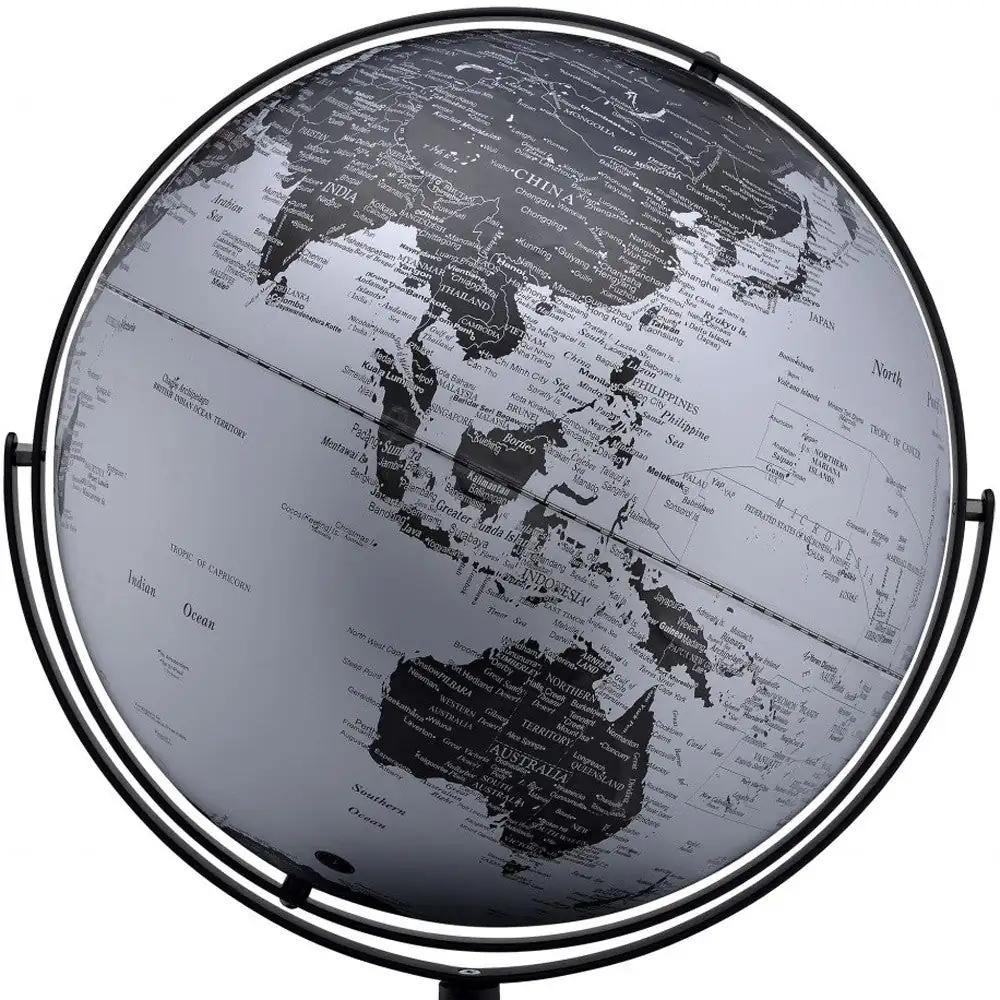 21" Black And Silver Modern Polyresin Globe - Homeroots